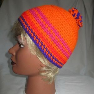 HAT Crochet New Handmade Hat 20"-22" Kids BOY GIRL WOMEN ORANGE PURPLE